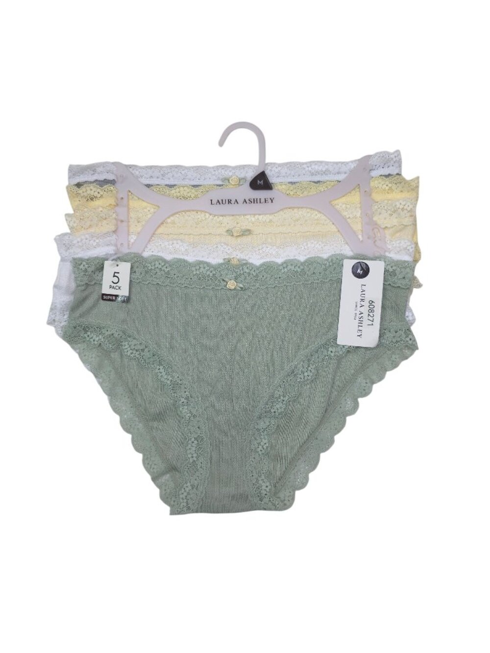 Laura Ashley 5-Pk Womens Lace Trim Super Soft Panties Medium Green Yellow  Gray